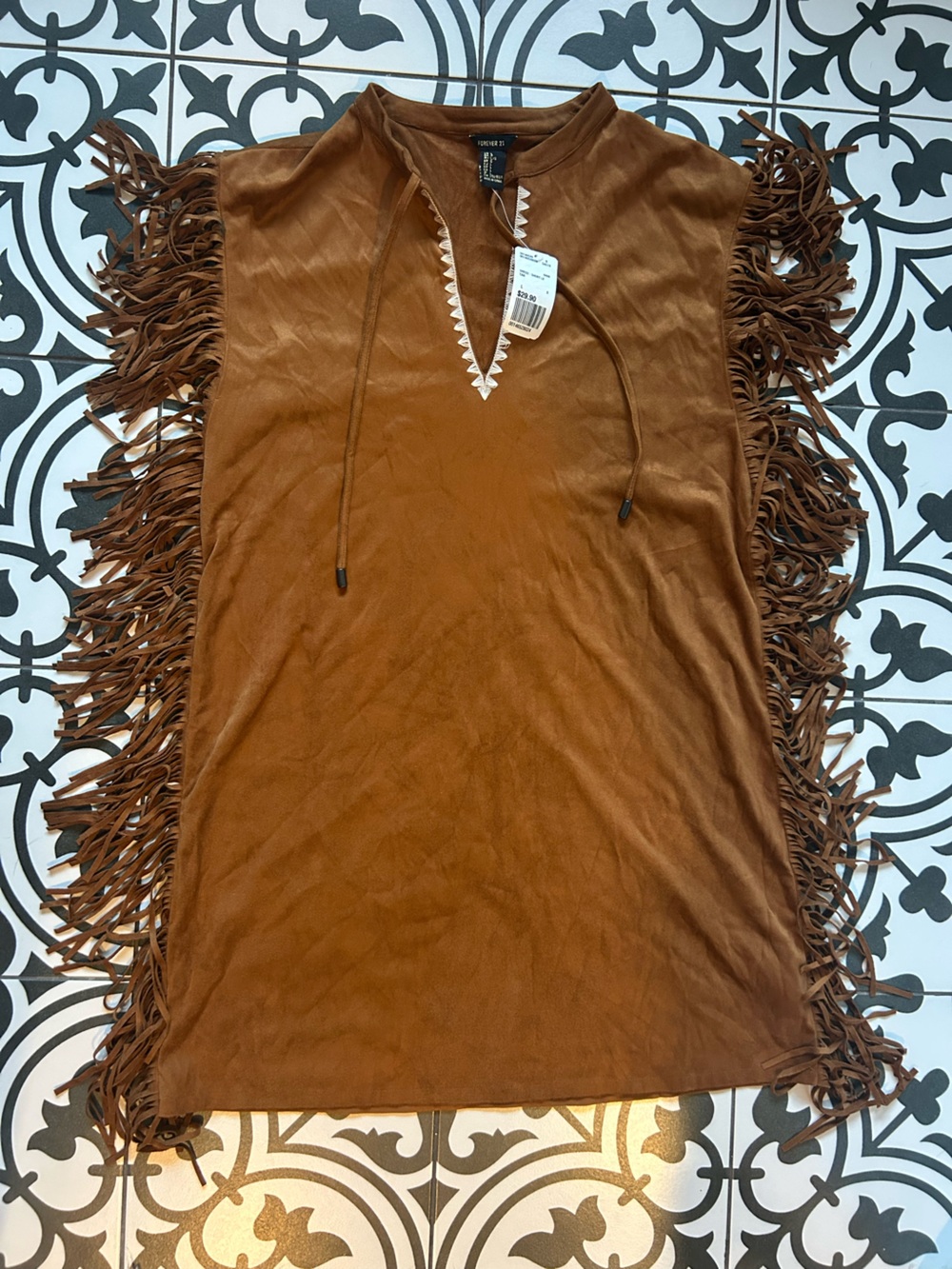 NWT Boho Fringe Mini Dress in faux Suede Brown